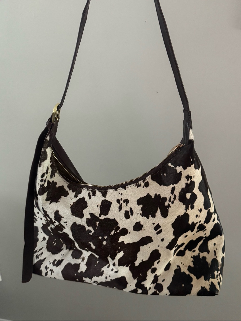 Cowhide-Pattern Genuine Leather Shoulder Bag Purse Large Tote